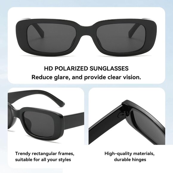 Trendy Rectangle CowPrint Black Sunglasses Women Men Retro Square Fashion Shades - Picture 5 of 6